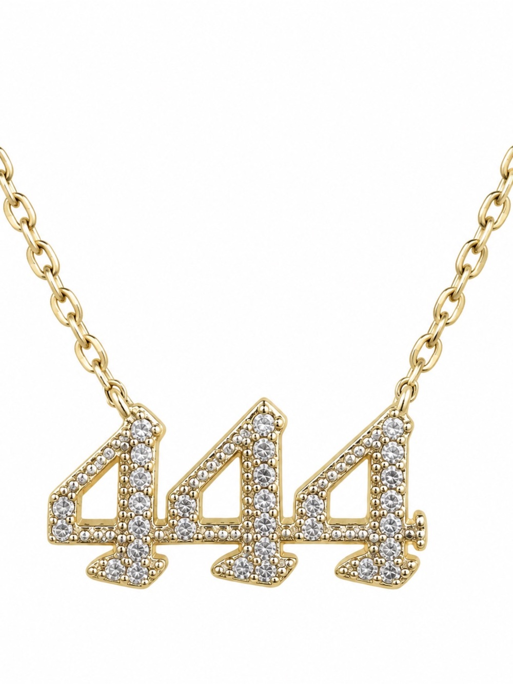 Diamond gold sterling silver "444" angel Number 925 16”-18” chain necklace